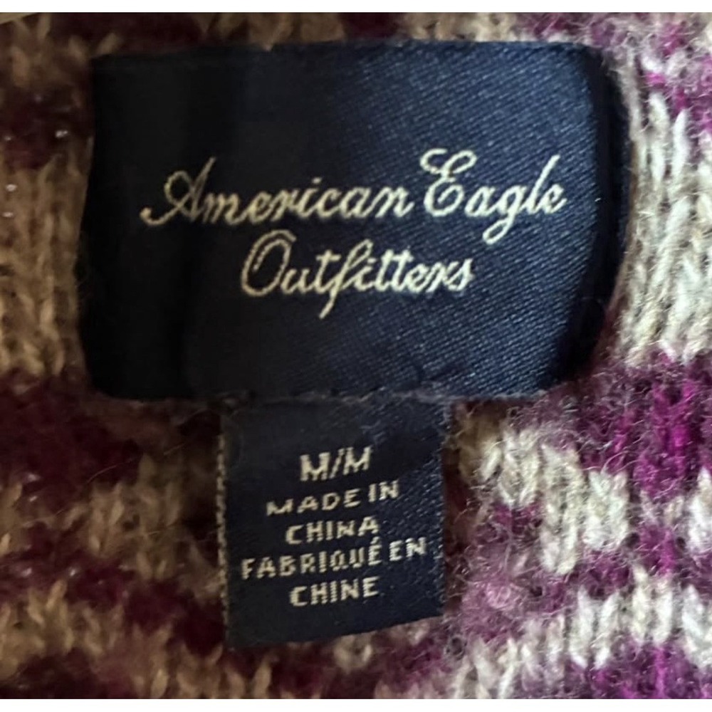 American Eagle Fair Isle Open Front Cardigan Wool Rabbit Blend Knit Sz. Medium - Picture 3 of 5